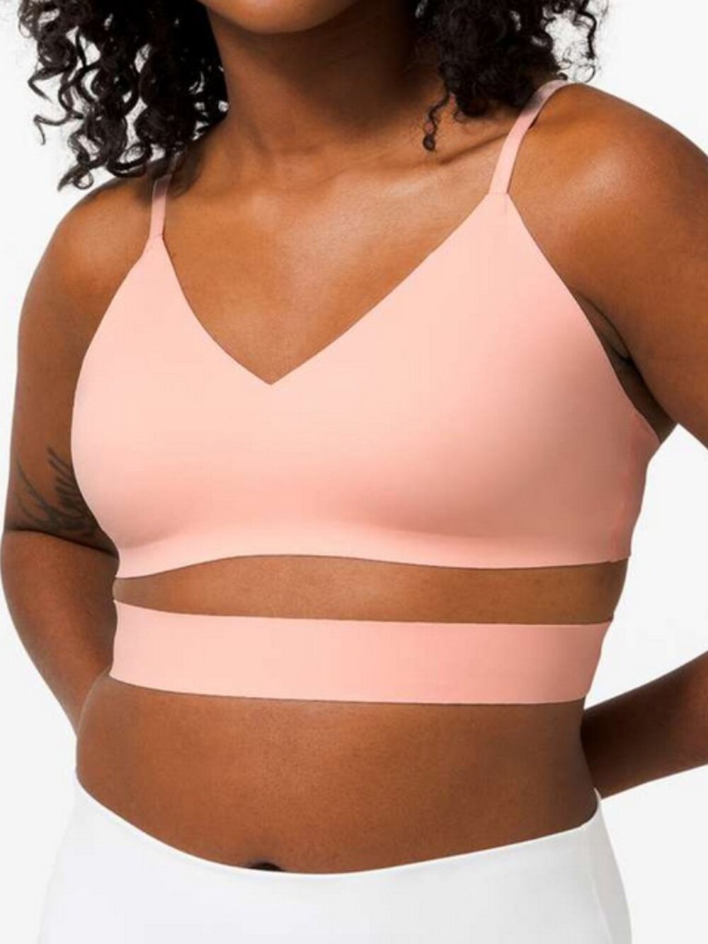 EUC Lululemon Happy Warrior Bra 10 A/B Cup Ballet Slipper Pink Yoga cutout Lined